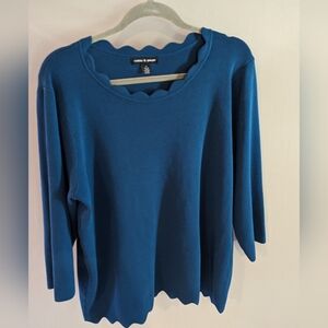 COPY - Cable & Gauge blue scallop trim sweater size 2X